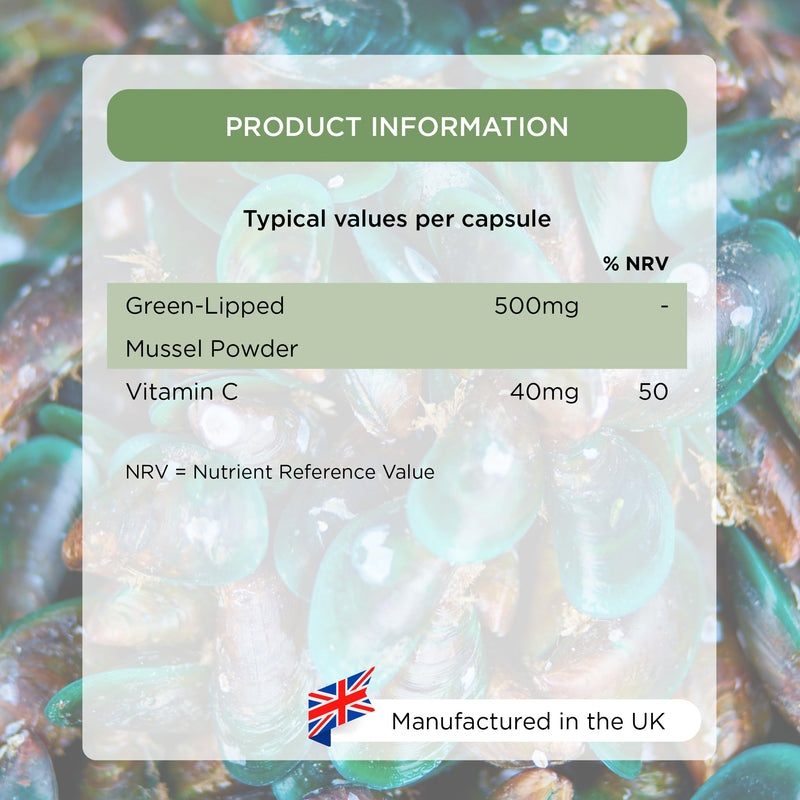 Healthspan Green Lipped Mussel (120 Capsules) | for Bone & Cartilage Support | Added Vitamin C | 500mg Responsibly Sourced New Zealand Green Lipped Mussel Powder