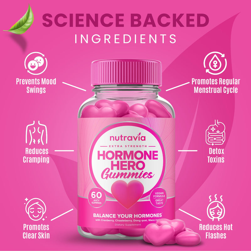 [Australia] - Hormone Balance For Women Gummies + PMS Relief Supplement - Supports Mood Swings, Clear Skin, Reduced Cramps and Bloating - Hormonal PMS Gummies PCOS Vitamin with Cranberry, Dong Quai (60 Gummies) 