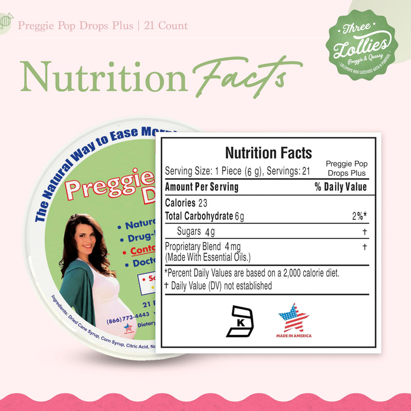 Three Lollies Preggie Pop Drops Plus Pregnancy Candy, 21 Count Sour Raspberry & Sour Lemon 1.77 Fl Oz (Pack of 1)