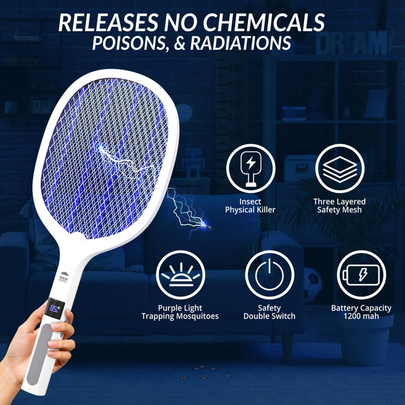 [Australia] - 2 in 1 Electric Bug Zapper, Mosquitoes Trap Lamp & Racket, USB Rechargeable Electric Fly Swatter for Home and Outdoor Powerful Grid 3-Layer Safety Mesh Safe to Touch 