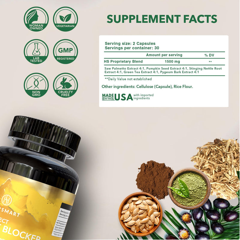 DHT Blocker Supplement for Men & Women – Hair ReGrowth Vitamins, Vegan & Gluten-Free Formula for Hair Loss Treatment Men, Saw Palmetto, Stinging Nettle, Green Tea, Pygeum Bark & Pumpkin Seed 60 Count (Pack of 1)