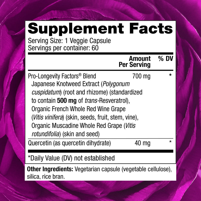 [Australia] - Reserveage Beauty, Resveratrol 500 mg, Antioxidant Supplement for Heart and Cellular Health, Supports Healthy Aging and Immune System, Paleo, Keto, 60 Capsules Unflavored 60 Count (Pack of 1) 