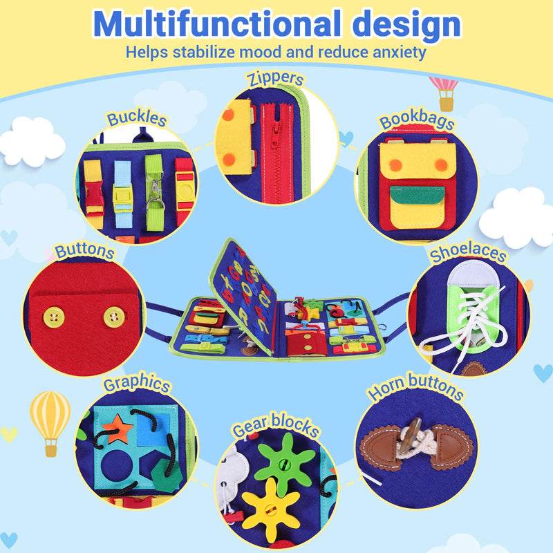 [Australia] - Fidget Blanket for Adults with Dementia ,Dementia Products for Elderly, Alzheimer's and Dementia Therapy Aid Busy Blanket, Anxiety Relief and Sensory Stimulation, Three-page with Alphabet stickers 