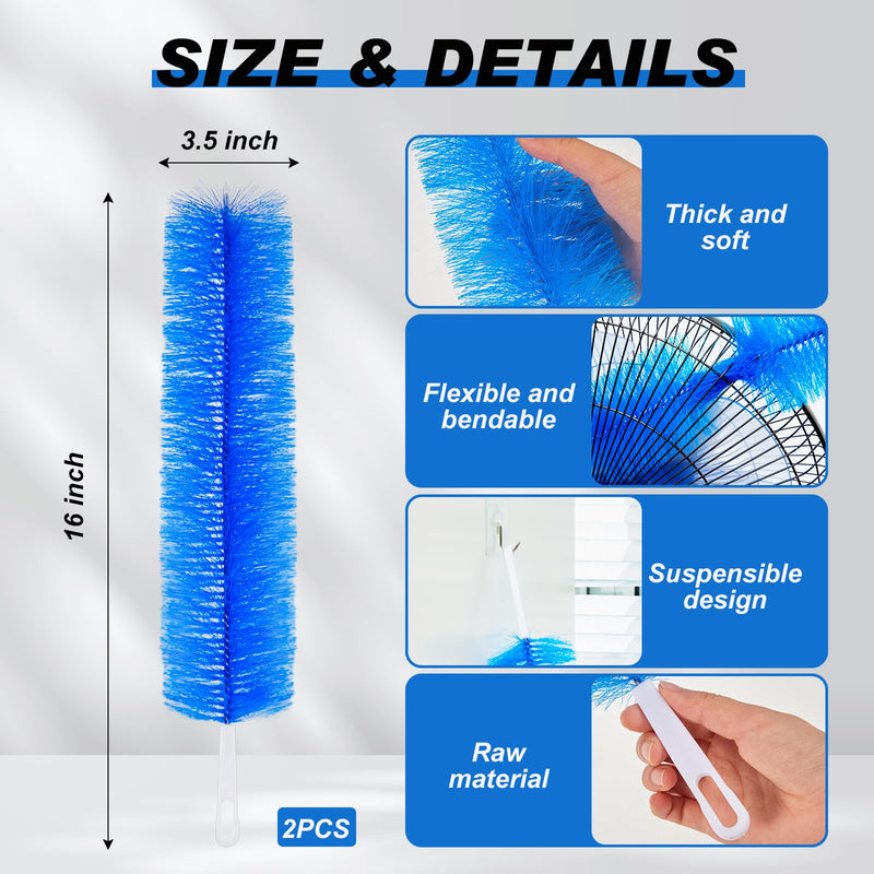 [Australia] - 2 Pcs Cobweb Duster Bendable Fan Duster Plastic Dust Cleaner Microfiber Head Washable Ceiling Brush Reusable Dirt Remover for Stand Fan Air Conditioning Home Car Vents Curtain Box Fan Shutters Internal Cleaning 