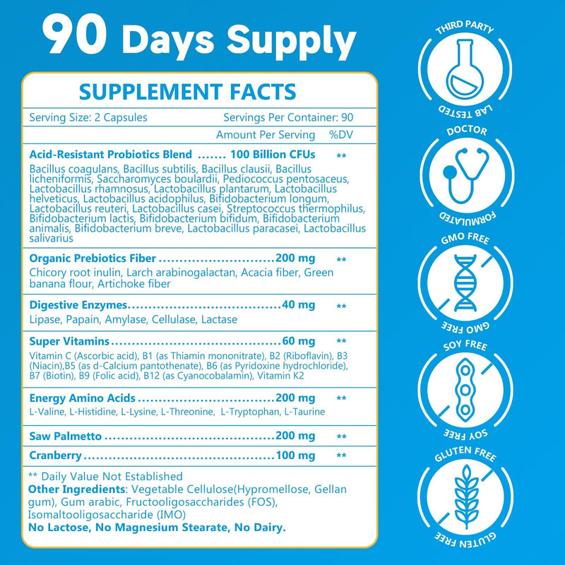 NATURE TARGET Probiotics for Men, 100 Billion CFUs, 180 Veg Capsules | 20 Strains, with Enzymes, Prebiotics, Saw Palmetto, for Digestive, Gut, Bloating & Mens Health, No Refrigeration Required 180 Count (Pack of 1)