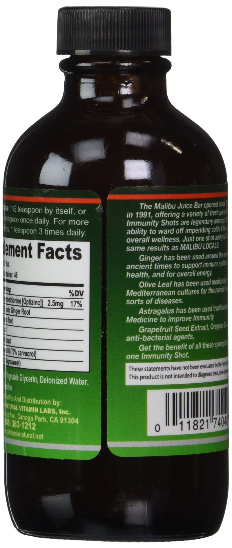 [Australia] - California Natural Immunity Shots 4oz Bottle Opti-Zinc, Organic Ginger Root, Oregano Oil - Potent & Pure Immune System Booster - Immune System Support (Pack of 1) 