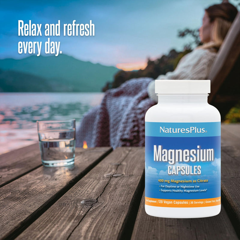 NaturesPlus Magnesium Supplement - 400mg Active Magnesium Citrate Supplement - Energy and Stress Relief for Mind and Body - Vegan, Gluten Free - 120 Capsules