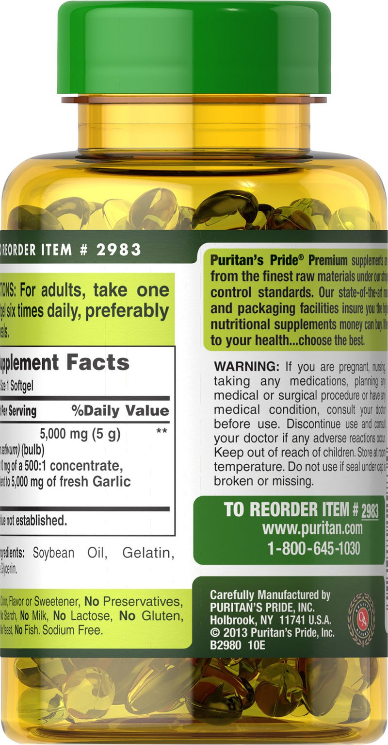[Australia] - Puritan's Pride Garlic Oil, 5000 Mg, 250 Count 250 ct 