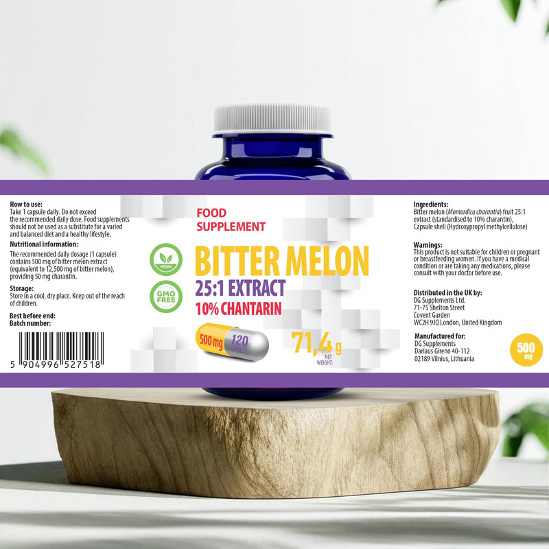 Hepatica Bitter Melon (Momordica Charantia) 12,500mg Equivalent | 500mg 25:1 Extract | Standardised to 10% Charantin (50mg) | 120 Vegan Capsules | 3rd Party Lab Tested