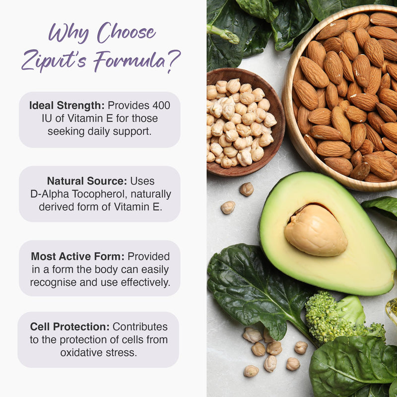 Zipvit Vitamin E Capsules 400IU, Natural D-Alpha Tocopherol, Supports Cell Protection from Oxidative Stress, 100 Capsules, Vitamin E Supplement