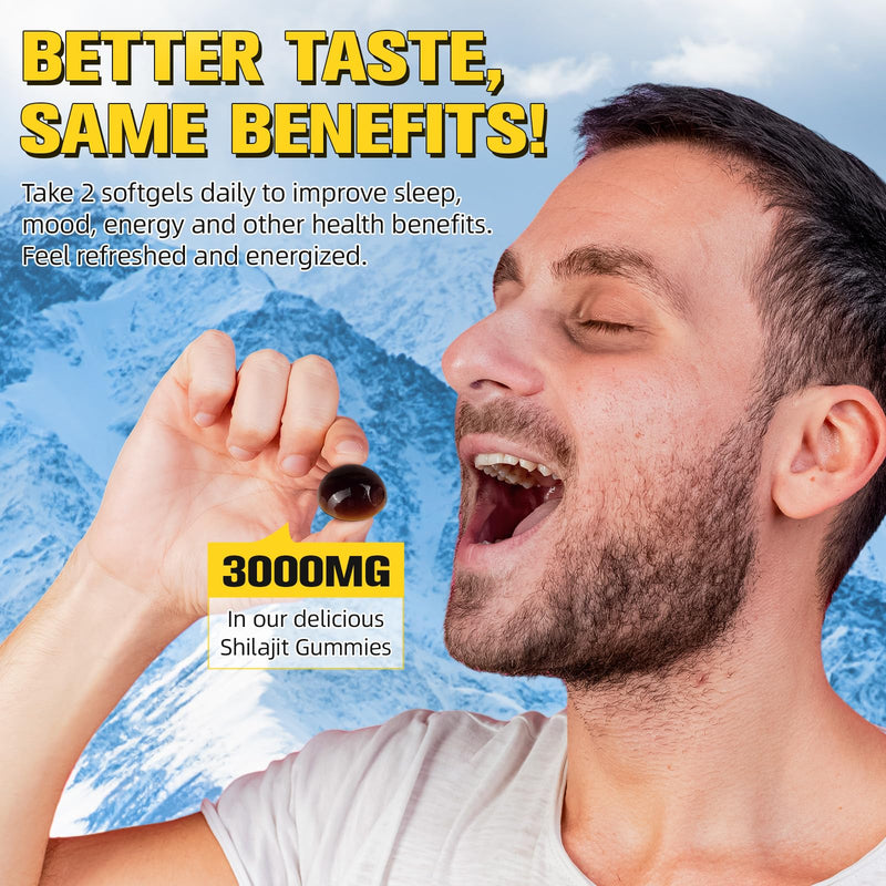 Shilajit Gummies 3000mg, Pure Himalayan Gold with Ashwagandha, Chaga & Fulvic Acid, 85+ Trace Minerals for Energy, Immunity & Vitality, Vegan, Sugar-Free, Gluten-Free, Non-GMO, 60 Gummies