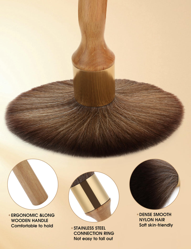 Neck Duster, Large Hair Cutting Neck Duster Brush Long Handle Broken Hair Sweep Brush Soft Neck Face Cleaning Hairbrush Barber Accessories for Salon or Home Use(Wooden)