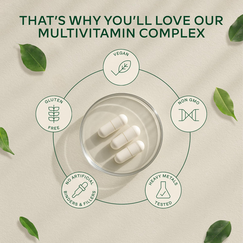 Multivitamin Complex with 25 Vitamins and Minerals + Ashwagandha and Rhodiola Rosea - Multivitamin Tablets for Women and Men - with Vitamin C & Vitamin D - Multivitamins and Minerals - 120 Capsules