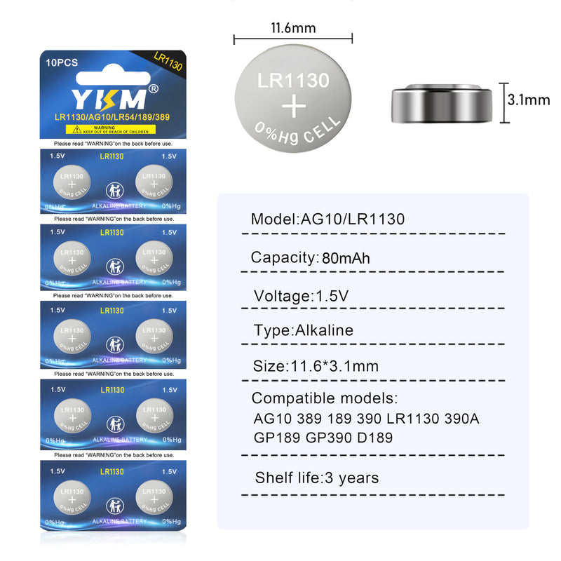 [Australia] - 10 Pack LR1130 Battery AG10 L1131f L1131 L1131c 389 390 LR54 LR 1130 1.5V Alkaline Batteries for Calculator Watch Battery 10 
