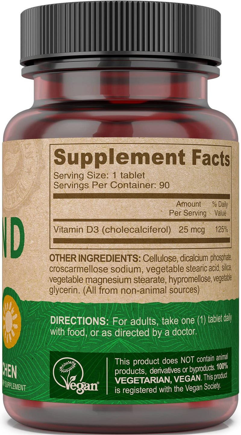 DEVA Vegan Vitamin D3 Supplement - Once-Per-Day Tablet with 1000 IU - Cholecalciferol - Lichen Plant Derived - 90 Small Tablets, 2-Pack 90 Count (Pack of 2)