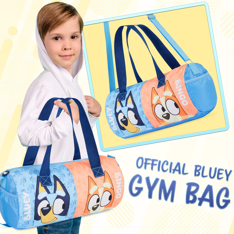 Bluey Gym Bag for Kids Duffle Bag Cute Travel Holdall Weekend Bag for Sports Gym Class Swimming Dance with Side Pockets Travel Essentials Bingo Bluey Bingo