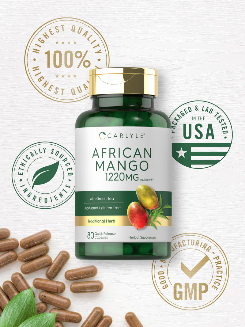 [Australia] - Carlyle African Mango Supplement 1220mg | 80 Capsules | with Green Tea Extract | Non-GMO, Gluten Free 80 Count (Pack of 1) 