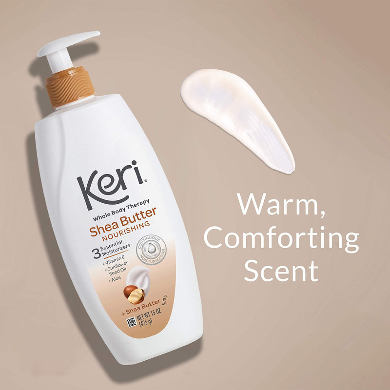 Keri Whole Body Therapy Original Shea Butter Lotion, Continuous Moisturization, 3 Essential Moisturizers (Vitamin E, Aloe and Sunflower Seed Oil) 15 oz. 15 Ounce (Pack of 1)