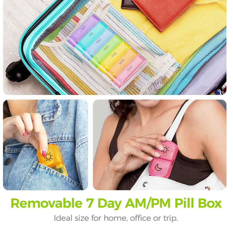 AUVON Weekly Pill Organizer 2 Times a Day, One-Sided Opening, Easy to Use | Weekly Pill Organizer 2 Times a Day, Pill Box 7 Day, Pill Case for Vitamins, Fish Oils, Supplements, Color-Coded Tracking Clear