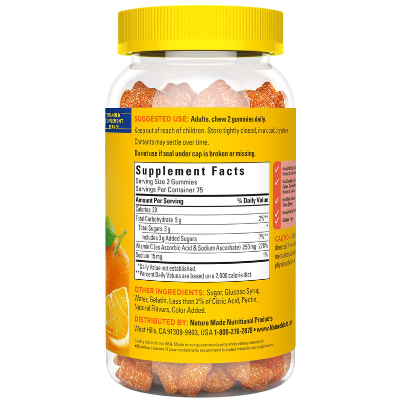[Australia] - Nature Made Vitamin C 250 mg per serving, Dietary Supplement for Immune Support, 150 Gummies, 75 Day Supply Tangerine 150 Count (Pack of 1) 