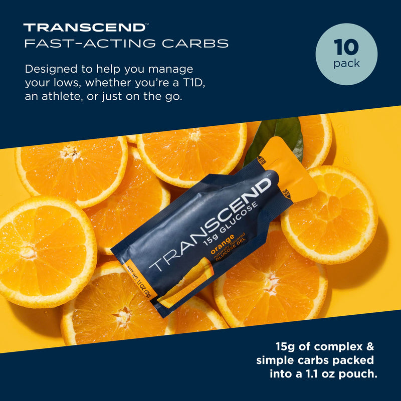 [Australia] - Transcend Foods Orange Gel (1.1 oz, Pack of 10) Fast-acting Carb Gel Orange Flavor – Caffeine Free, Gluten Free 