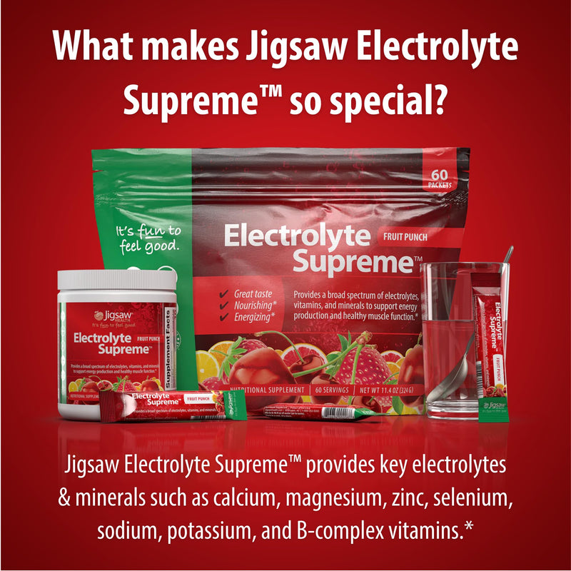 Jigsaw Health Electrolyte Supreme | Broad Spectrum of Electrolytes + Trace Minerals | Fruit Punch Flavor | 60 Servings (Packets)