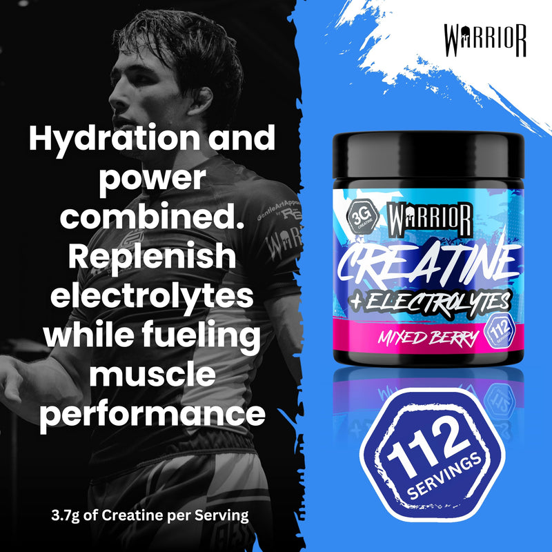 Warrior Creatine Monohydrate + Electrolytes 360g (112 Servings) – Creatine & Electrolyte Powder Drink – Micronised Creatine Powder for Strength, Performance & Hydration – Mixed Berry | 112 Servings, Micronised Creatine Powder, For Strength, Performance...