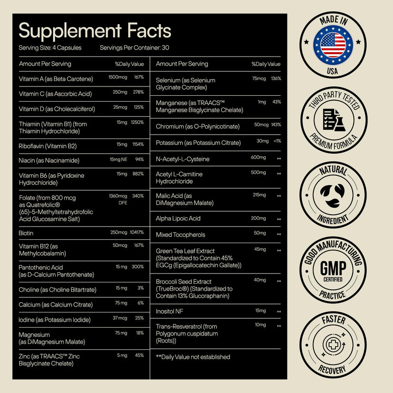 Heylo Multi+ Advanced Multivitamin Supplement – Boosts Energy, Enhances Immune Support, Provides Antioxidant Protection, Promotes Detoxification, with Vitamins, Minerals, Phytonutrients, 120 Capsules