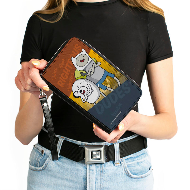 Buckle-Down Adventure Time Vegan Leather Zip Around Wallet | Adventure Time Jake and Finn Righteous Dudes Pose Multi Color Billfold Credit Card and ID Slots