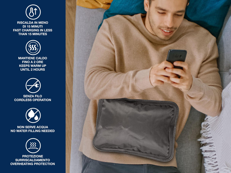 [Australia] - BEPER P203TFO001 Electric Hot Water Bottle, Temperature Max. 58 Degree C, No Filling with Water, with Protection System Black 1 Piece (Pack of 1) 