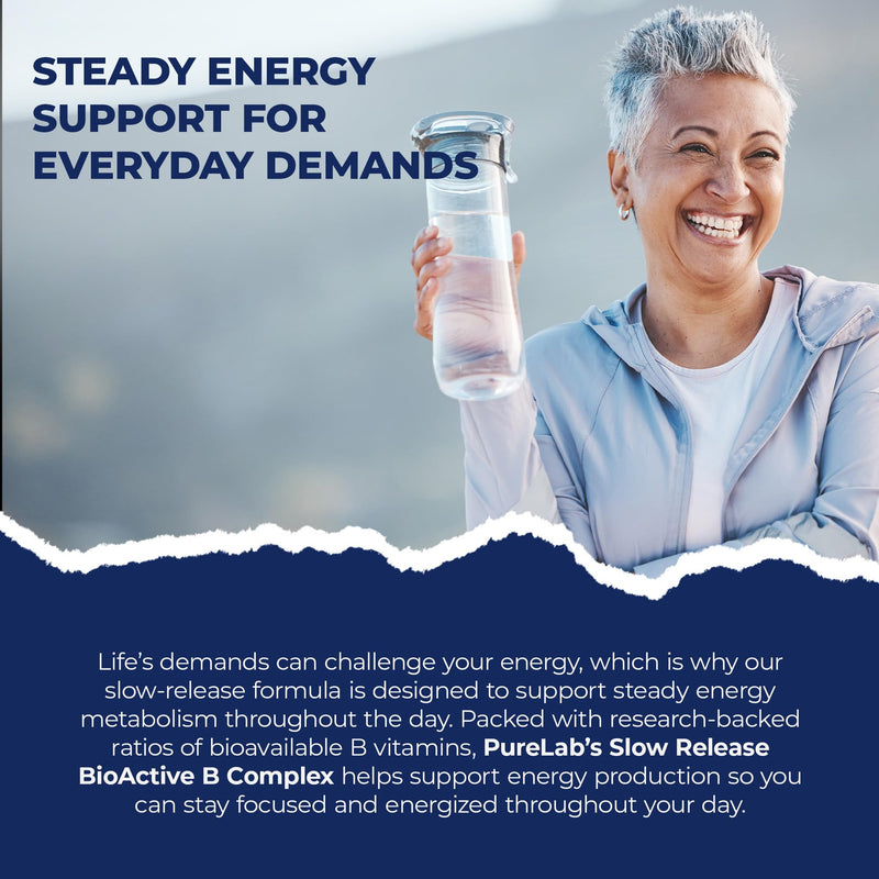 Pure Lab Vitamins Slow Release BioActive B Complex | 120 Vegi-Caps | Slow release formula, methylated B vitamins, Vegan, third-party tested