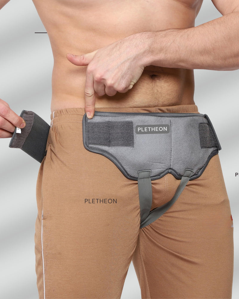 Premium Medical – Inguinal Hernia Support Belt for Men Groin Treatment and Pain Relief - Double Sided Recovery Strap with 2 Removable Compression Pads - Right, Left or Both Sides (Gray, Small)