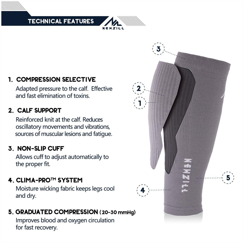 [Australia] - NEWZILL Compression Calf Sleeves (20-30mmHg) for Men & Women Perfect Option to Compression Socks for Running Travel Nursing Solid Grey L/XL (see Size Chart) 