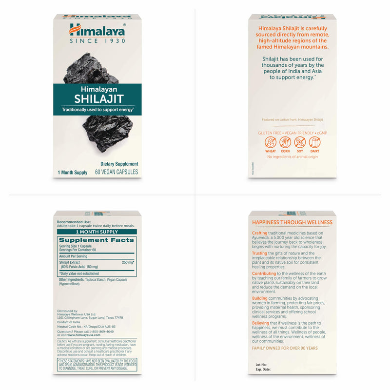 [Australia] - Himalaya Shilajit Resin - Herbal Energy Supplements with Fulvic Acid and 85+ Trace Minerals - Vegan, Non-GMO, Gluten Free, 250 mg, 60 Capsules 