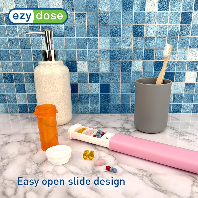 Ezy Dose Weekly (7-Day) Pill Organizer, Sliding Medicine Planner, Pink | Daily Medication Storage Case with BPA-Free Plastic with Plastic Exterior, For Tablets, Vitamins & Supplements, 6.5-Inch 6.5 Inch