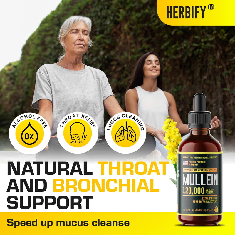 [Australia] - HERBIFY Mullein Drops - Lung Cleanse - Leaf Extract - Powerful Mullein for Immune Support,Detox & Respiratory Support - Made in USA - Herbal Supplements - 4 Oz No Flavor 4 Fl Oz (Pack of 1) 
