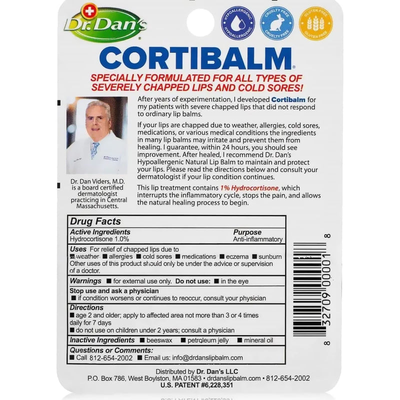 Dr. Dan's Cortibalm Hydrating Lip Balm with 1% Hydrocortisone for Dry Lips | Healing Lip Balm with Beeswax & Vitamin E, Lip Repair for Severely Chapped Lips, Dry Lips Repair, Moisturizing Hydrating 0.14 Ounce (Pack of 2)