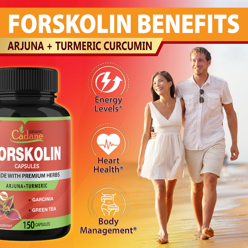 [Australia] - Cadane Forskolin Supplements - 5in1 with Turmeric Curcumin, Arjuna, Garcinia Cambogia, and Green Tea - 5 Month Supply - 150 Capsules 