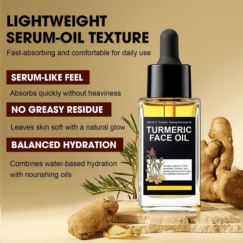 Turmeric Oil for Face, Facial Skincare Oil with Turmeric Root Extract & Tetrahexyldecyl Ascorbate, Hydrating Face Glow Serum, Daily Skin-Conditioning Care for a Radiant-Looking Appearance
