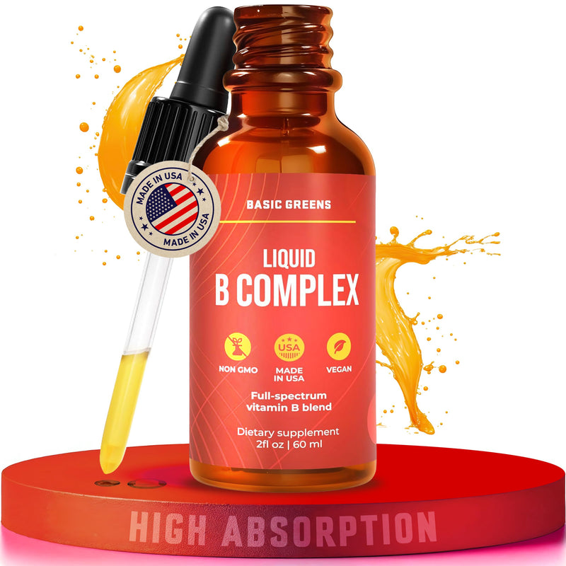 B Complex Liquid Drops Vegan - B1, B2, B3, B5, B6, B7, B9, B12 - 2 Fl Oz