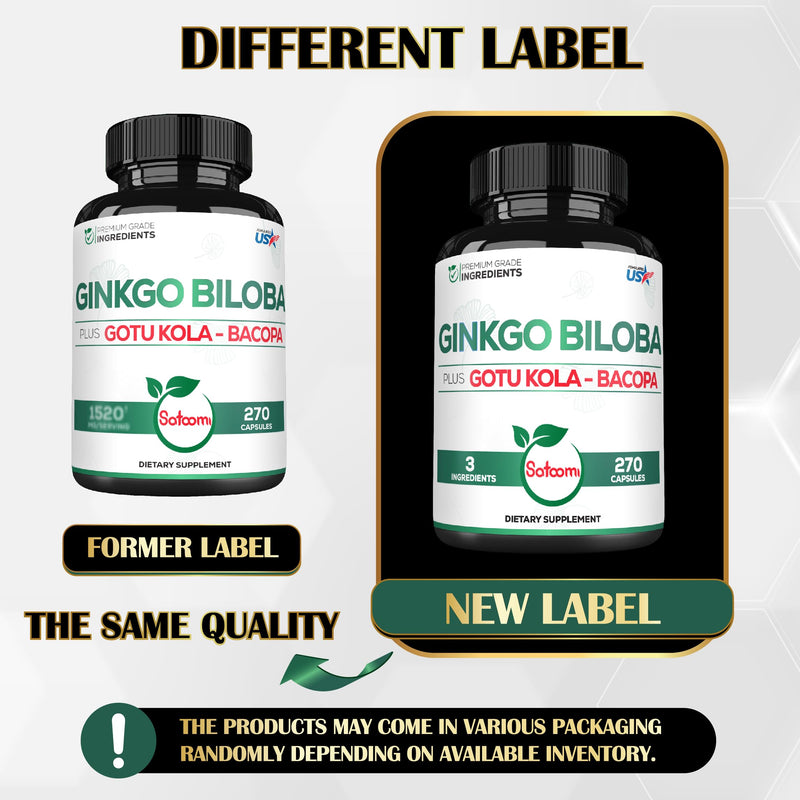 [Australia] - 1520mg Ginkgo Biloba Supplements with Gotu Kola Leaf, Bacopa Monnieri - 270 Capsules - Extra Strength Support for Brain Health, Memory Function, Focus & Vision Quality - 3 Month Supply 270 Count (Pack of 1) 