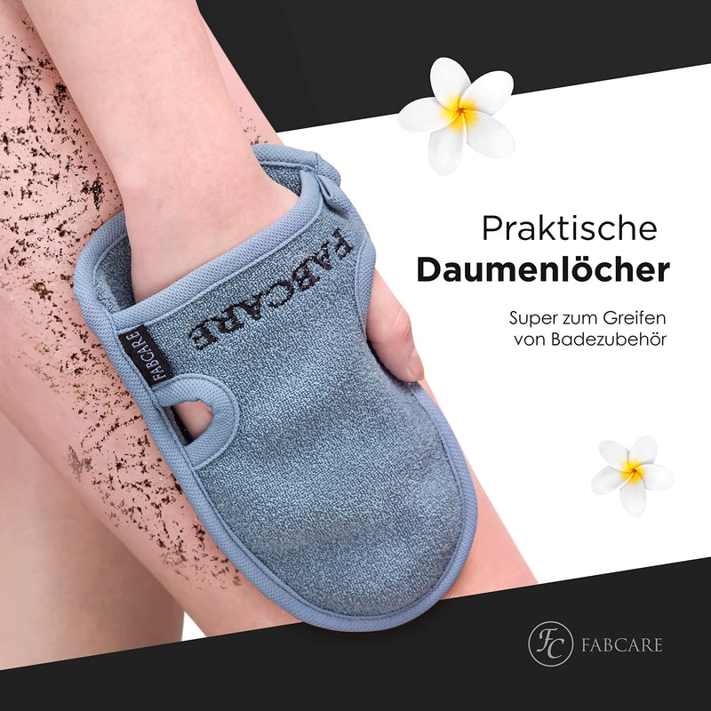[Australia] - FABCARE Premium Peeling Gloves for Body and Face, Peeling Sponge Pack of 2 - Exfoliating Gloves for Body Scrub with Suction Cups and Ebook, Dermatologically Tested with DERMATEST Rating VERY GOOD 1 Piece (Pack of 2 Blue) 