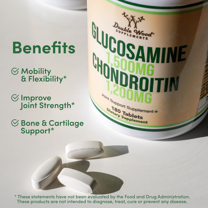 [Australia] - Glucosamine Chondroitin Triple Strength (1,500mg Glucosamine Sulfate, 1,200mg Chondroitin) 180 Tablets, Two Month Supply (Joint Support Supplement) Gluten Free, Non-GMO by Double Wood 