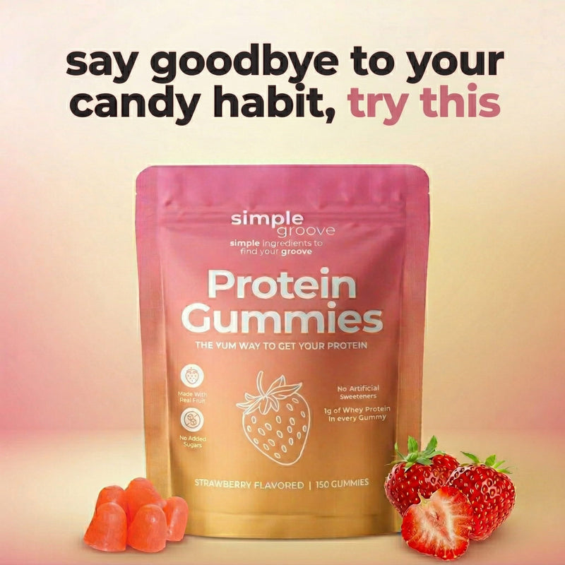 simple groove Protein Gummies|1g Whey Protein per Gummy | Healthy Snacks | Essential Amino Acids | Healthy Gummy Candy | Gummies for Women Men Kids Strawberry 150 Count (Pack of 1)