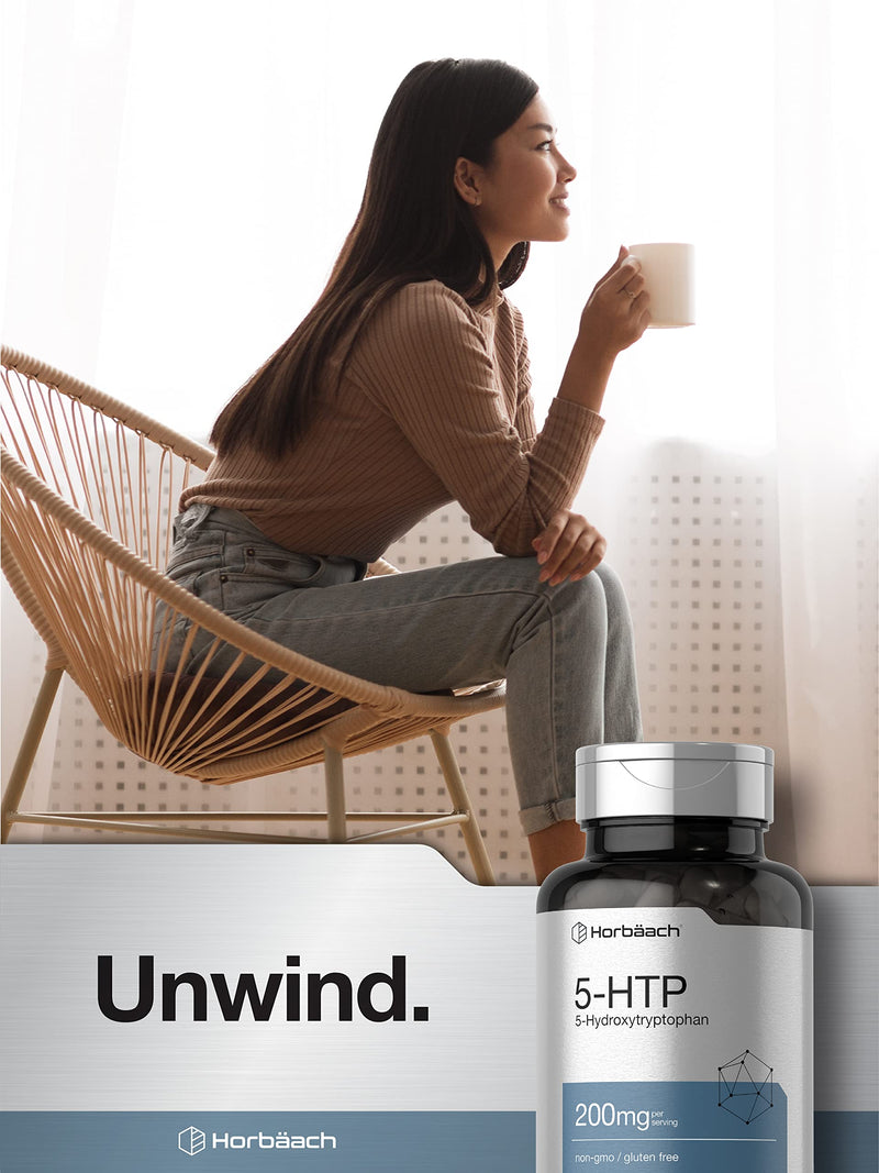 [Australia] - Horbäach 5HTP 200mg Capsules | 180 Count | Griffonia Simplicifolia | 5HTP Extra Strength Supplement | Non-GMO, Gluten Free | 5 Hydroxytryptophan 180 Count (Pack of 1) 
