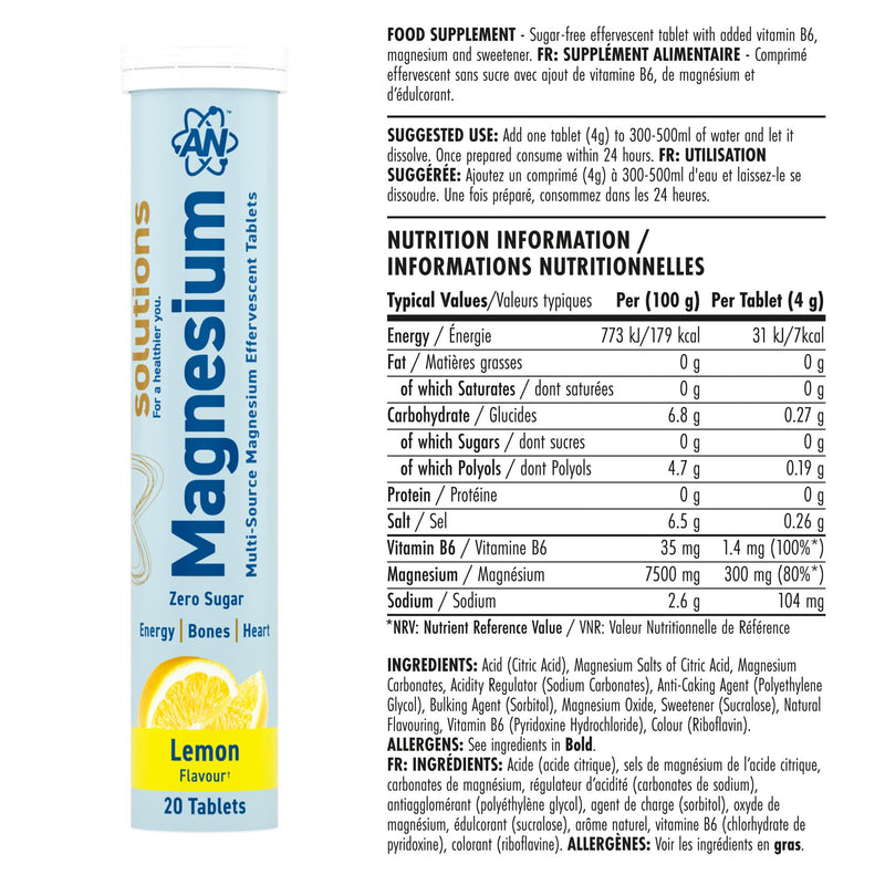 Applied Nutrition Solutions Magnesium Effervescent Tablets - 300mg Magnesium per Serving - 120 Effervescent Tablets, Zero Sugar, Supports Muscle Function & Reduces Tiredness - (Lemon) Lemon 120 count (Pack of 1)