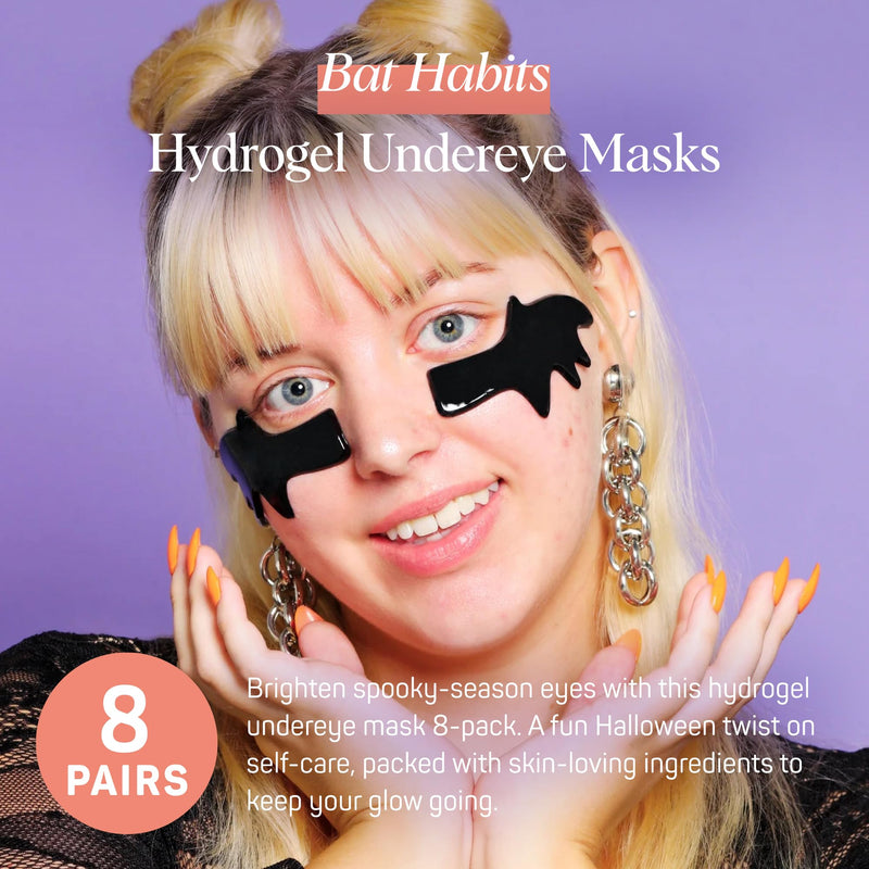 [Australia] - SpaLife Beauty Halloween Hydrogel Under Eye Patches | Eye Patches for Dark Circles | Halloween Gifts for Women | Cooling Undereye Patches for Puffy Eyes with Niacinamide, Charcoal & Tremella | 8 Pairs Hydrogel Undereye Masks | Bat Wings 