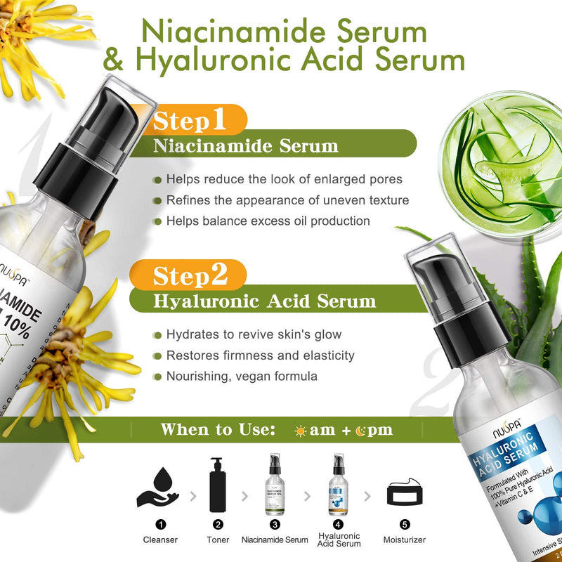 Niacinamide Serum 10% Plus Zinc 2% for Face Skin Care Vitamin B3 Facial Serum with Hyaluronic Acid for Acne Pore Reducer Treatment