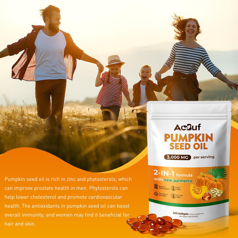 [Australia] - Pumpkin Seed Oil with Saw Palmetto, Pumpkin Seed Oil for Hair, Cold Pressed, Pure Virgin, Essential Fatty Acids & Phytosterols, 3000mg Per Serving, 300 Softgels 