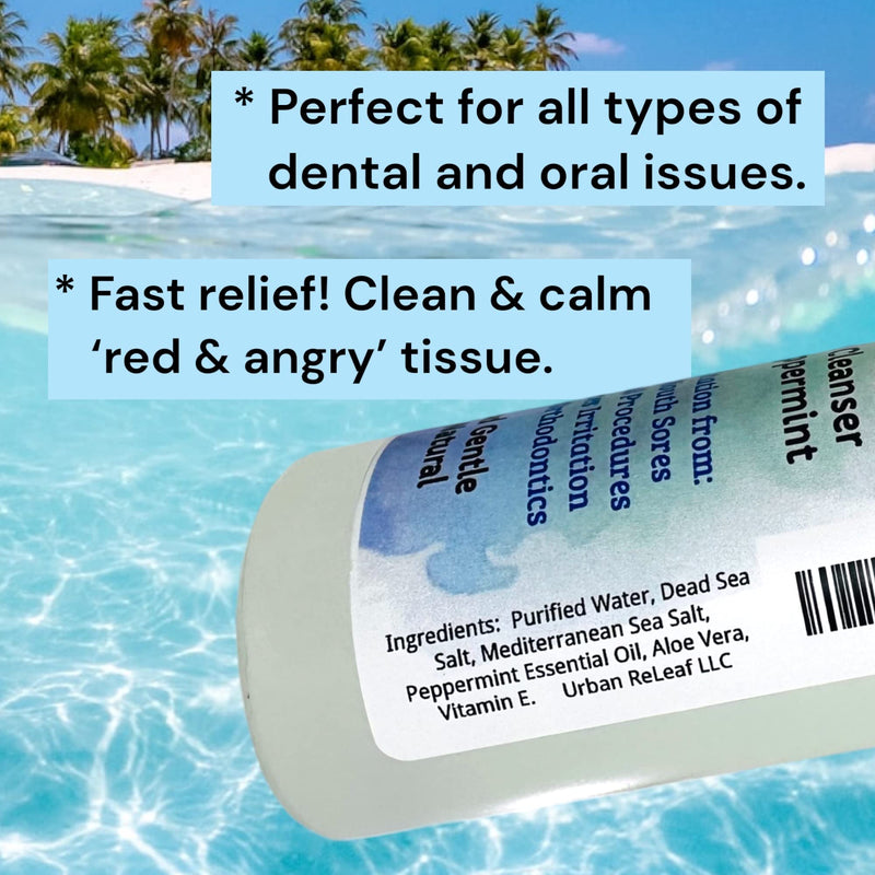 [Australia] - Urban ReLeaf Liquid Oral Wound Cleanser with Peppermint ! Soothe Irritation. Speed Healing. Natural Sea Salt Soak. Dental Work, Braces, Mouth, Gum, Canker sores, Orthodontics, dentures. Fresh Mint 
